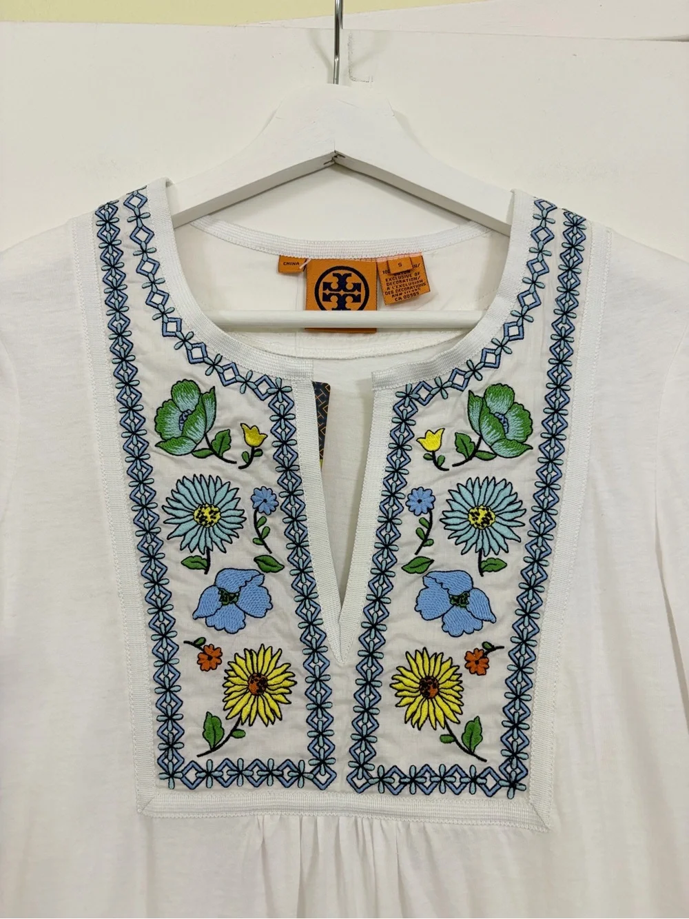 NWT Tory Burch Perah Floral Embroidered Cotton Peasant Boho Top Size S